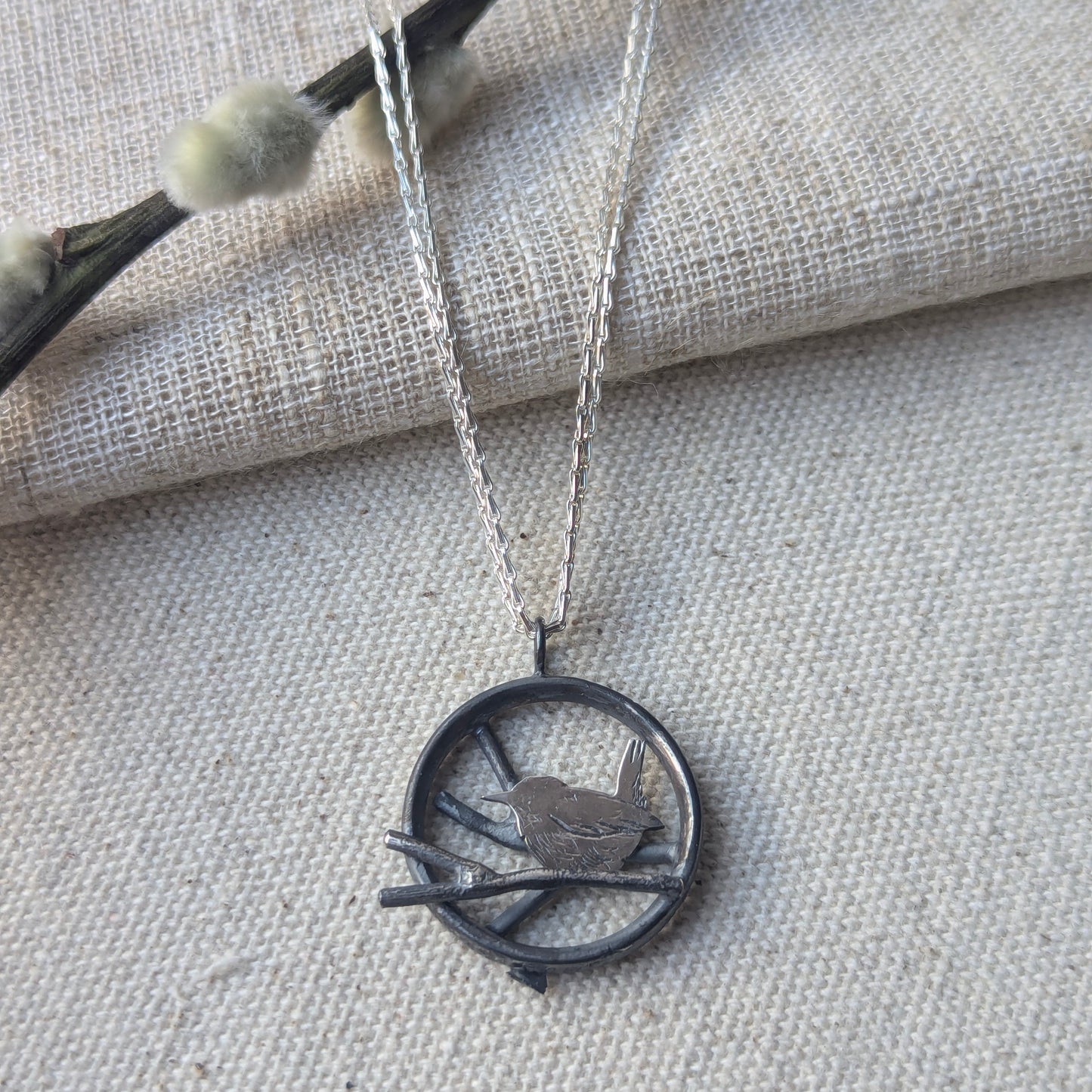 Wren on a Branch Pendant