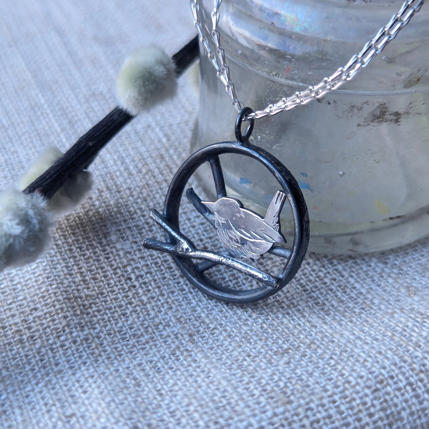 Wren on a Branch Pendant