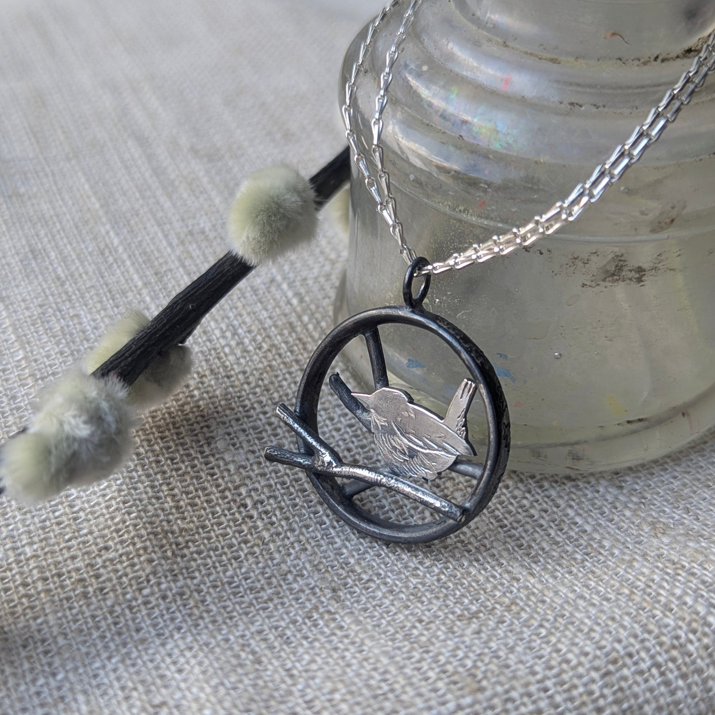 Wren on a Branch Pendant