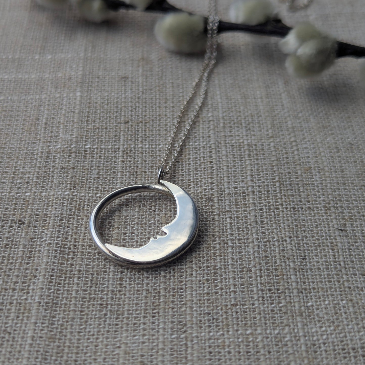 Bright Silver Crescent Moon Pendant