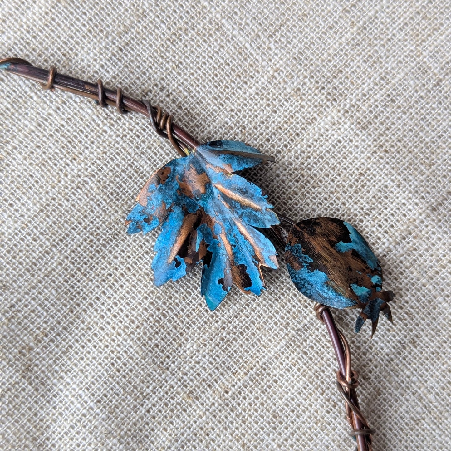 Rose and Hawthorn Copper Wreath - with Bright Pink Ribbon