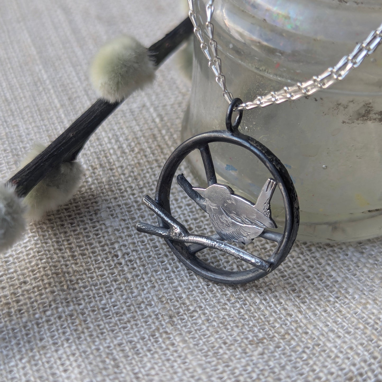Wren on a Branch Pendant