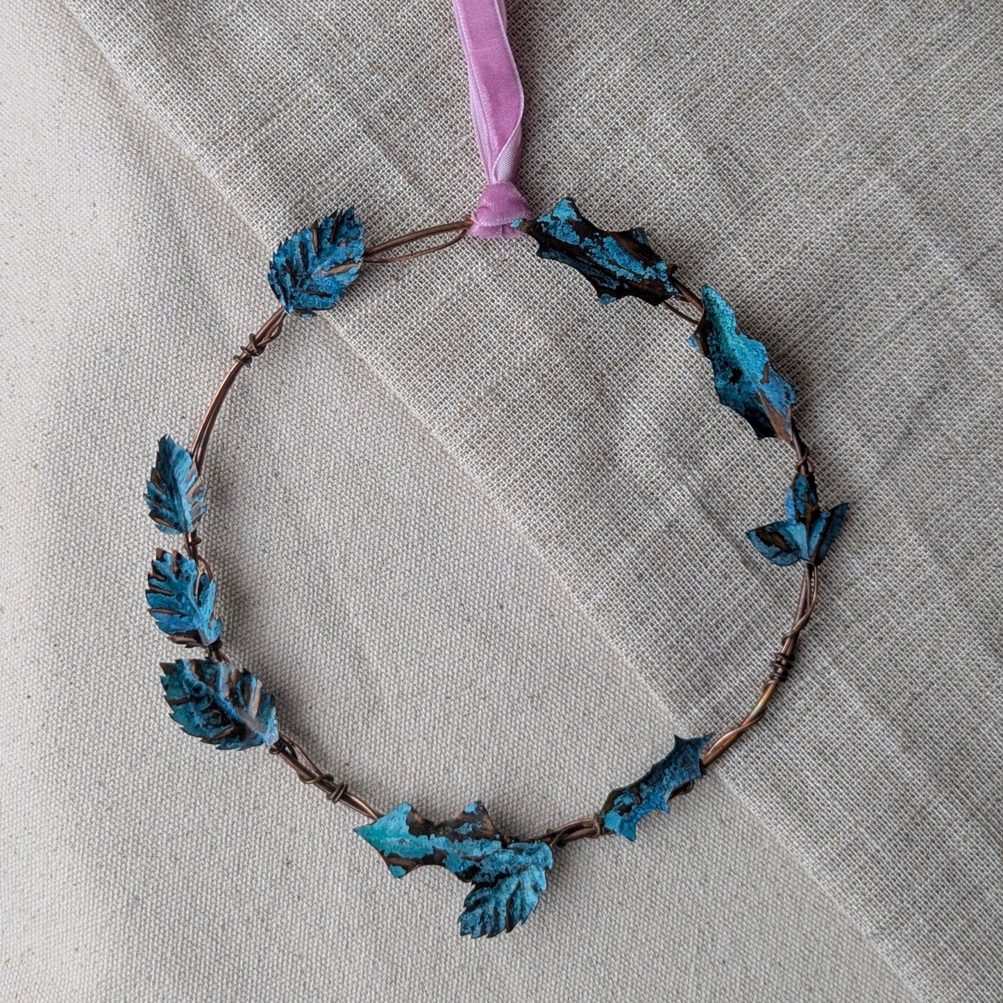 Holly, Ivy and Rose Leaf Wreath - with Pale Purple Ribbon