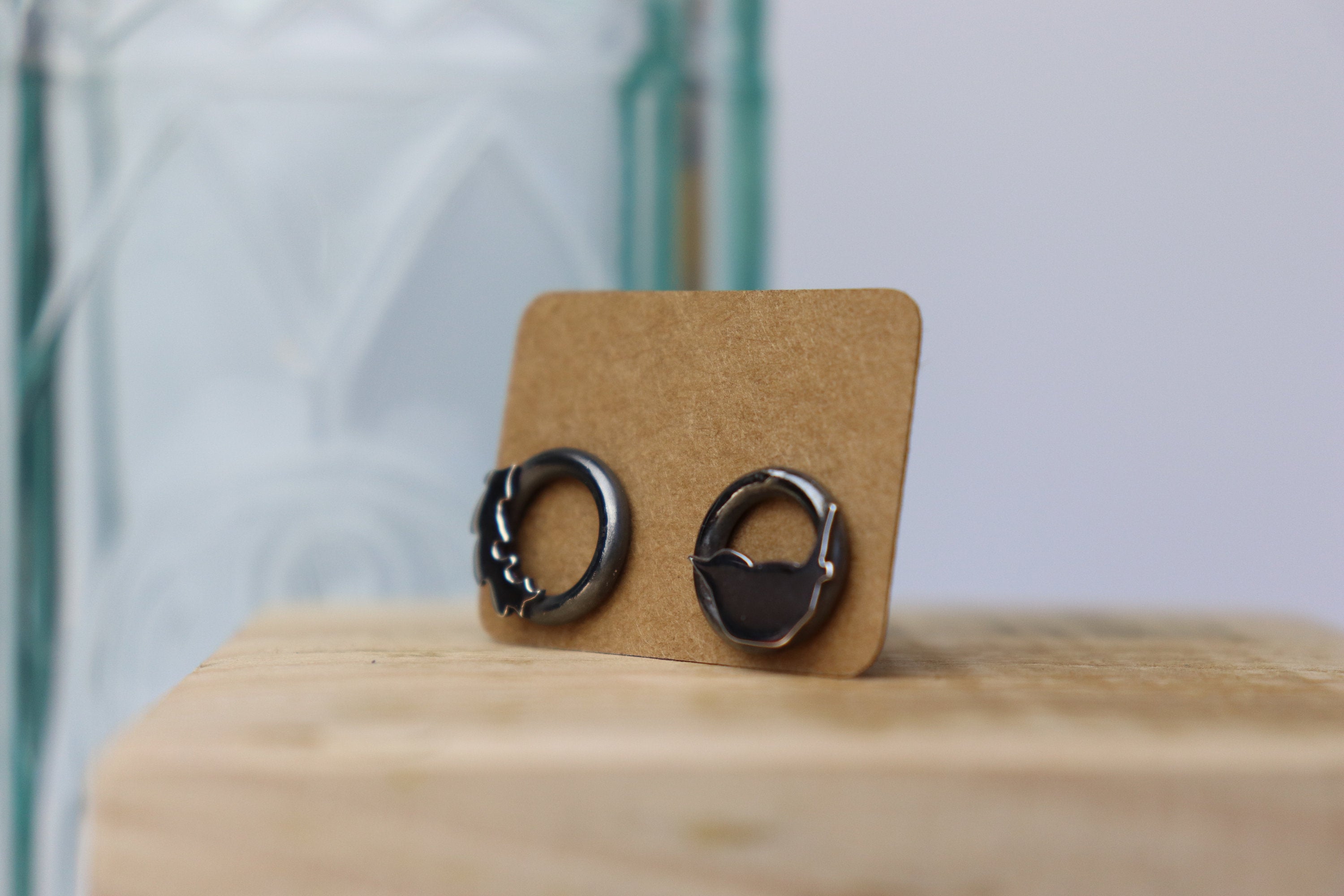 Wren and Leaf Silver Earrings, Oak leaf Studs, Bird Jewellery