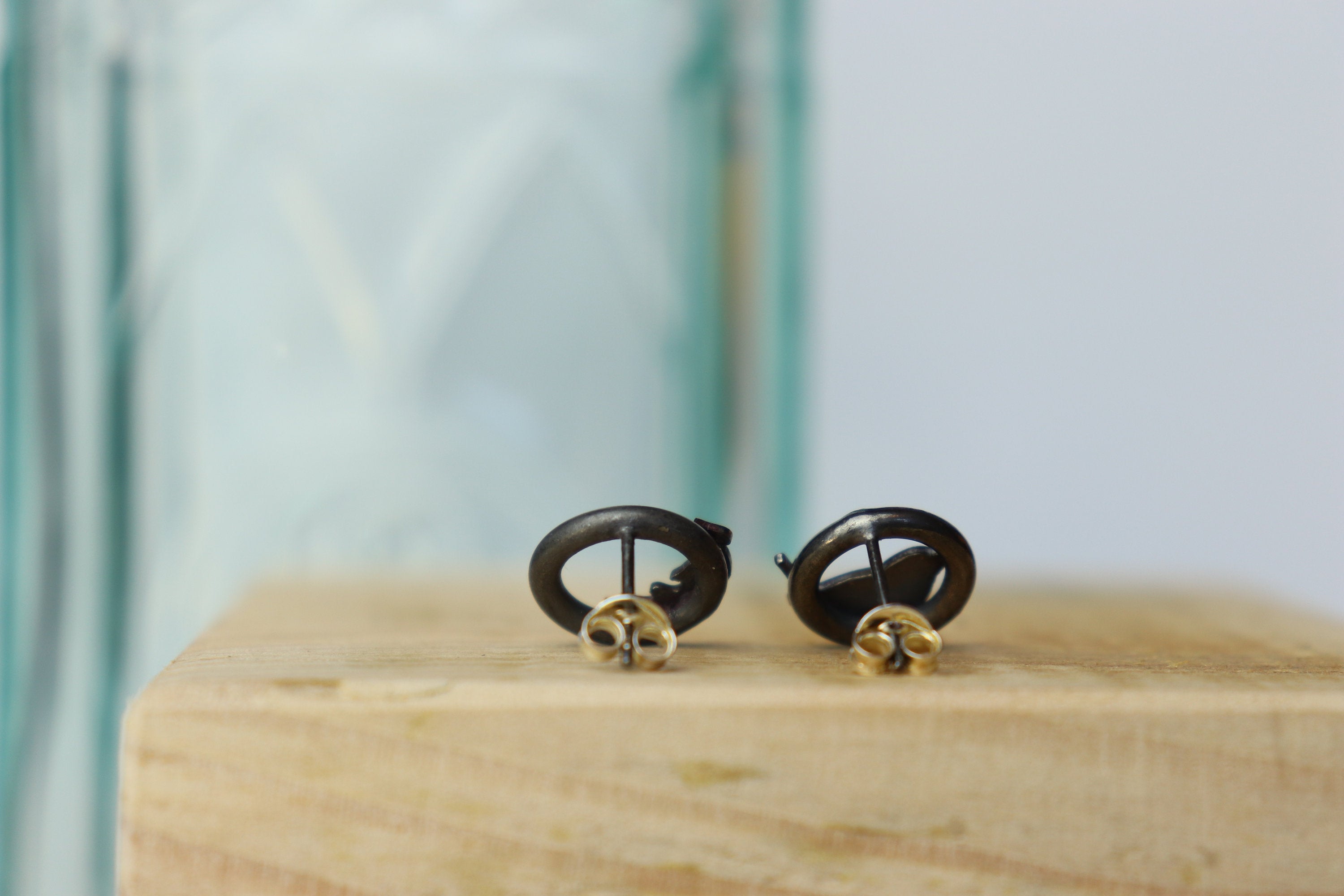 Wren and Leaf Silver Earrings, Oak leaf Studs, Bird Jewellery